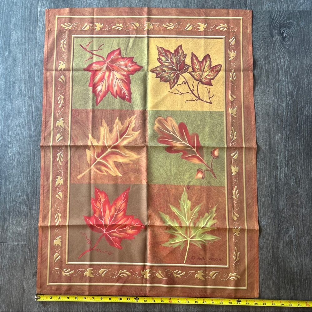 Fall Autumn Leaves Yard Garden Pole Flag Sally Keszler 26 x 35” gold orange